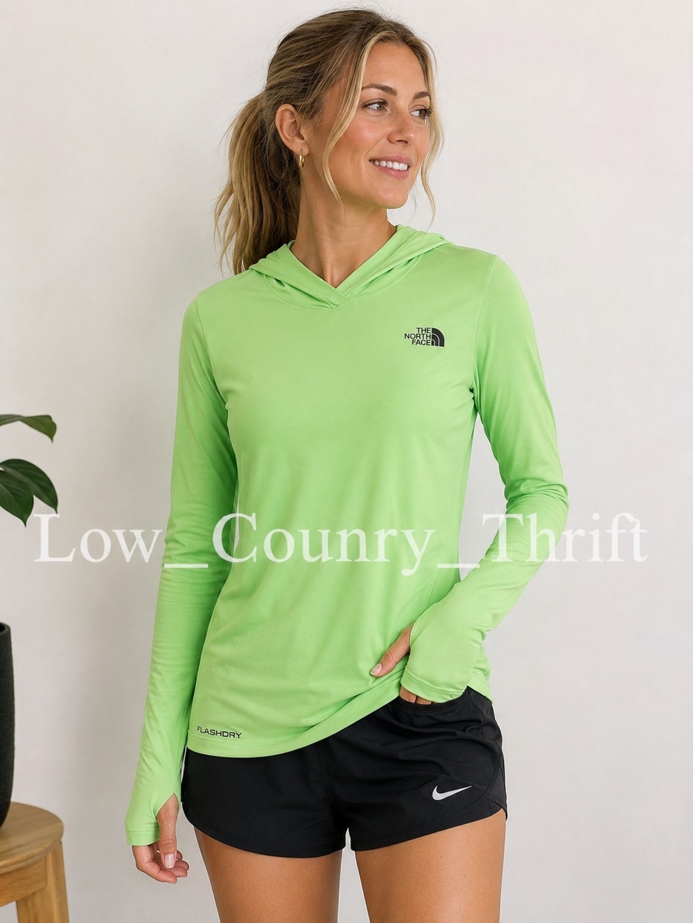 The North Face Women's Small Lime Green FlashDry Hoodie Thumbholes